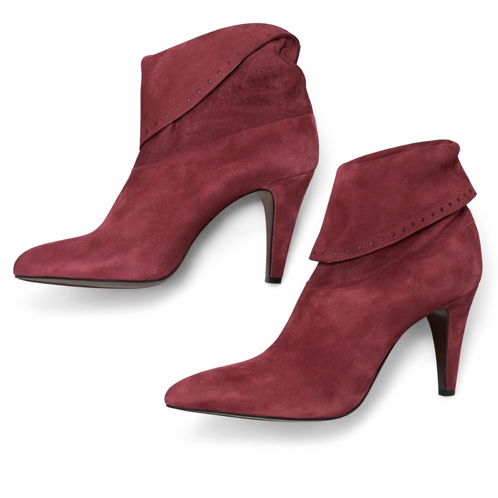 Franco Sarto Burgundy Leather Heel Booties 9.5 | Pointed Toe Ankle Boots | Chic
